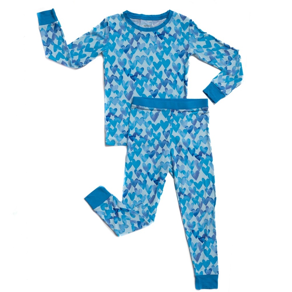 Little Sleepies Blue Watercolor Heart 2-Piece Set